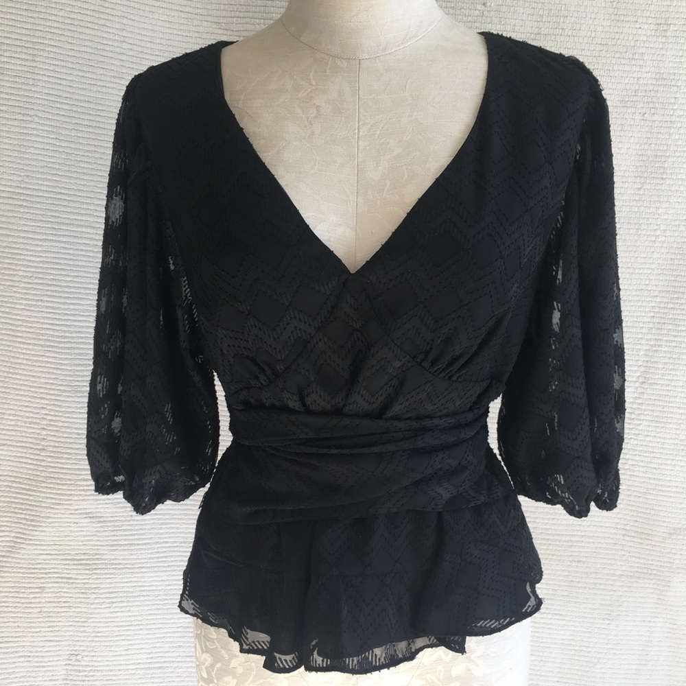 Anthropologie Layered Sheer Print Kimono Blouse - Picture 4 of 8